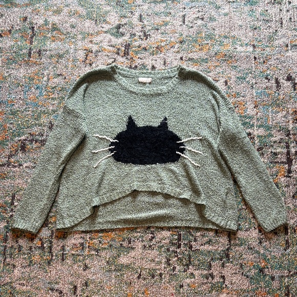 A'Reve Sweaters - A’reve Black Cat Oversized Cropped Sweater, Size M/L